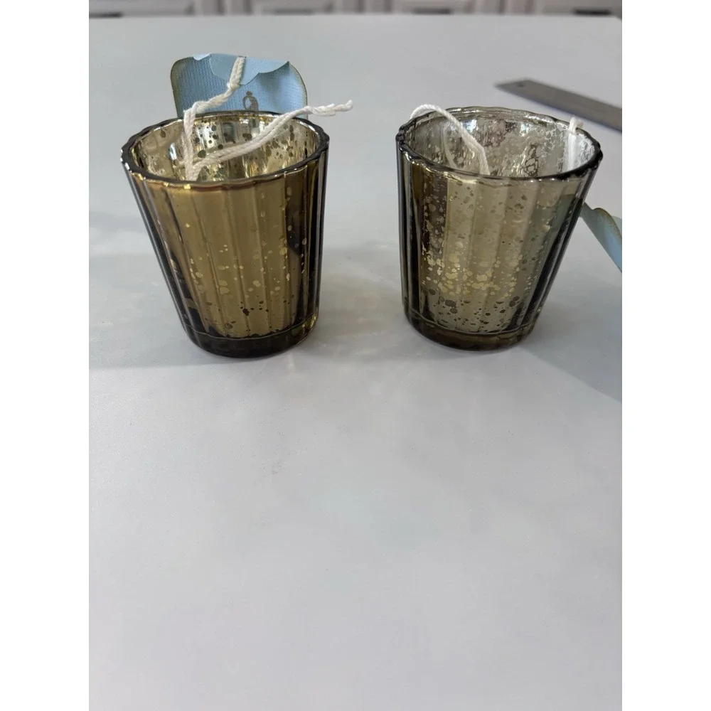 Beautiful Gold Bronze Speckled Votive Cups With Candles NWT‎ 3083